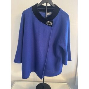 JM Collection Sweater XL Royal Blue Boiled Wool Bling Snap Closure Outfit Topper